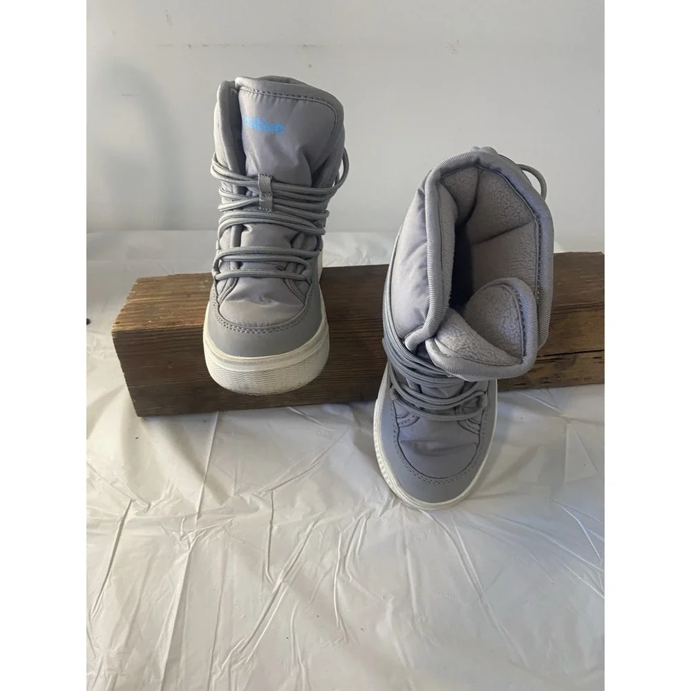 Kids Native Gray Chamonix Retro Elastic Wrap Up Lace‎ Free Boots-Size Child 12